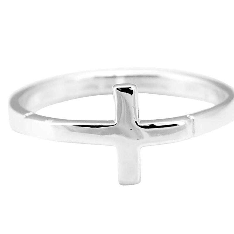 Silver-Plated Horizontal Cross Ring, Size 7