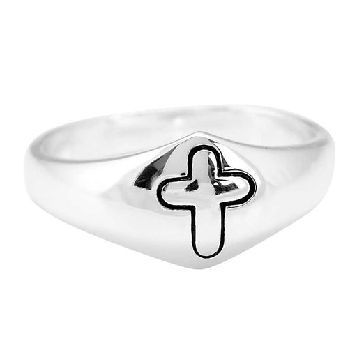 Silver-Plated Domed Cross Ring, Size 9