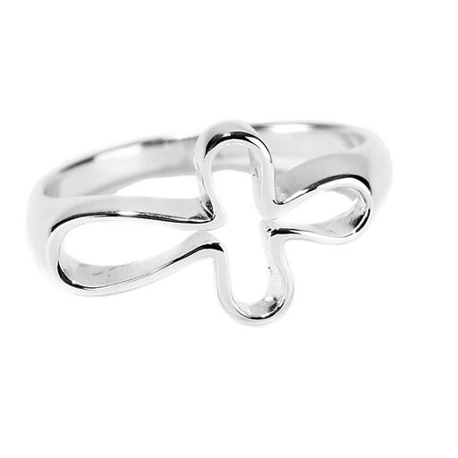 Silver-Plated Open Petal Cross Ring, Size 9