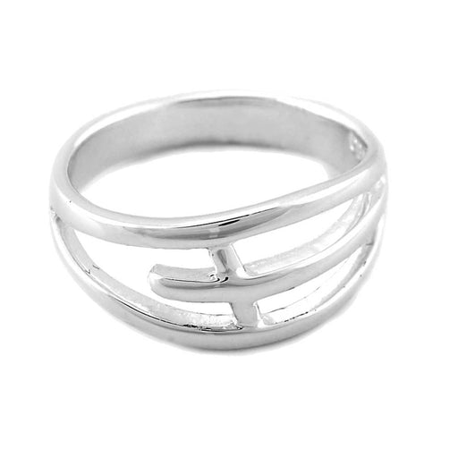 Silver-Plated Sideways Cutout Cross Ring, Size 6