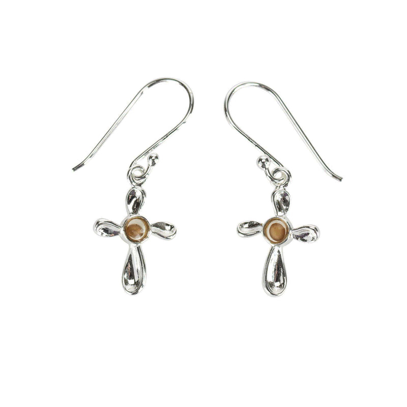 Mustard Seed Petal Cross Earrings with Sterling Silver Wires