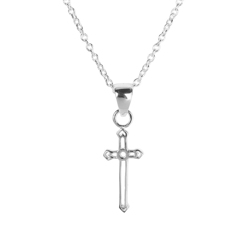 God’s Girl Mini Bud Cross Necklace, Silver Plated, 16″