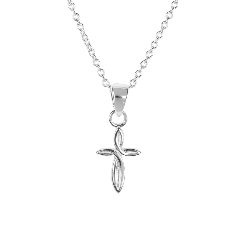 God’s Girl Mini Petal Cross Necklace, Silver Plated, 16″