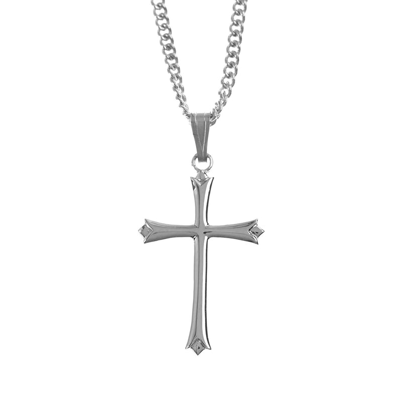 Silver-Plated Bud Cross Necklace with 18″ Chain