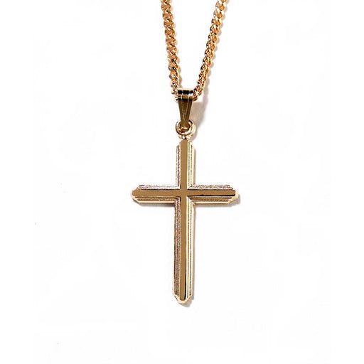 Gold-Plated Double-Beveled Cross Necklace, 18″
