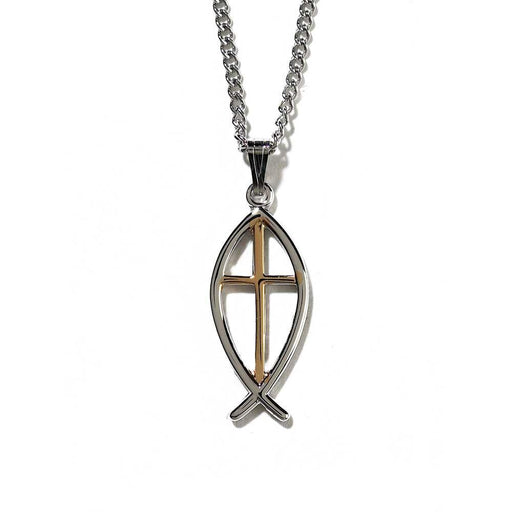 Two-Tone Cross and Fish Pendant with 18-Inch Chain — Dicksons product photo