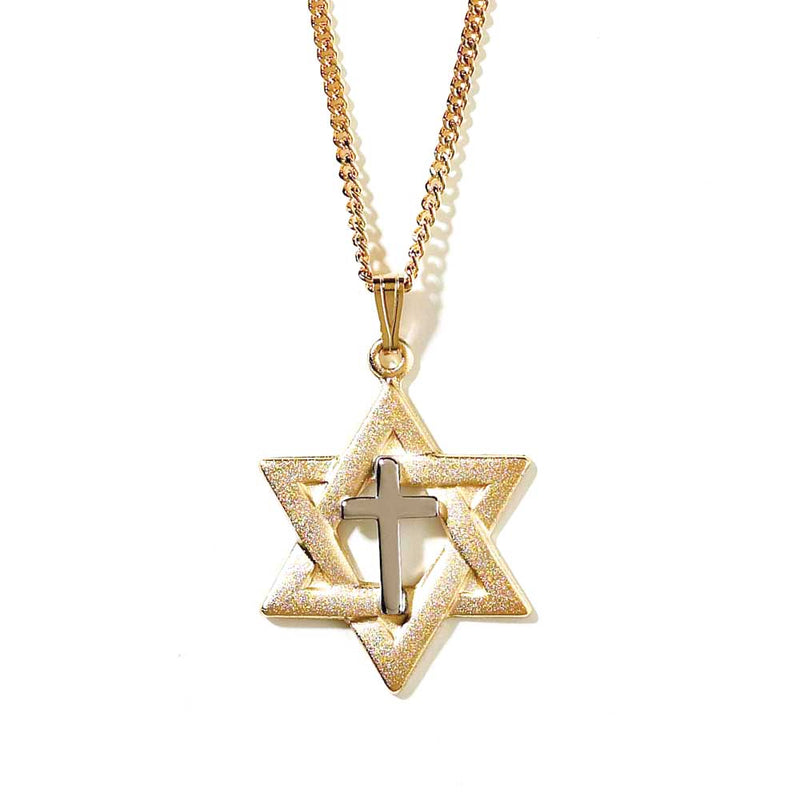 Star of David and Cross Necklace, Gold and Silver Plated, 18″