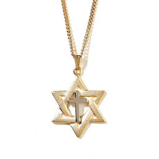 Star of David and Cross Necklace, Gold and Silver Plated, 18″