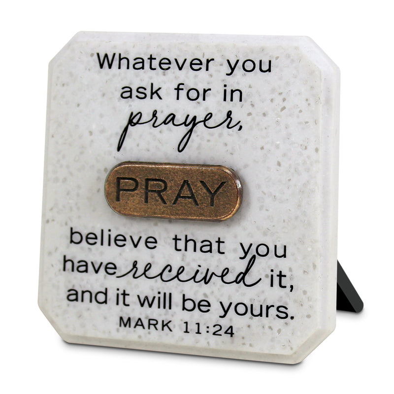 Pray Copper-Accent Cast Stone Tabletop Plaque