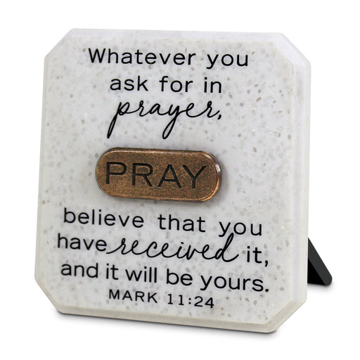 Pray Copper-Accent Cast Stone Tabletop Plaque