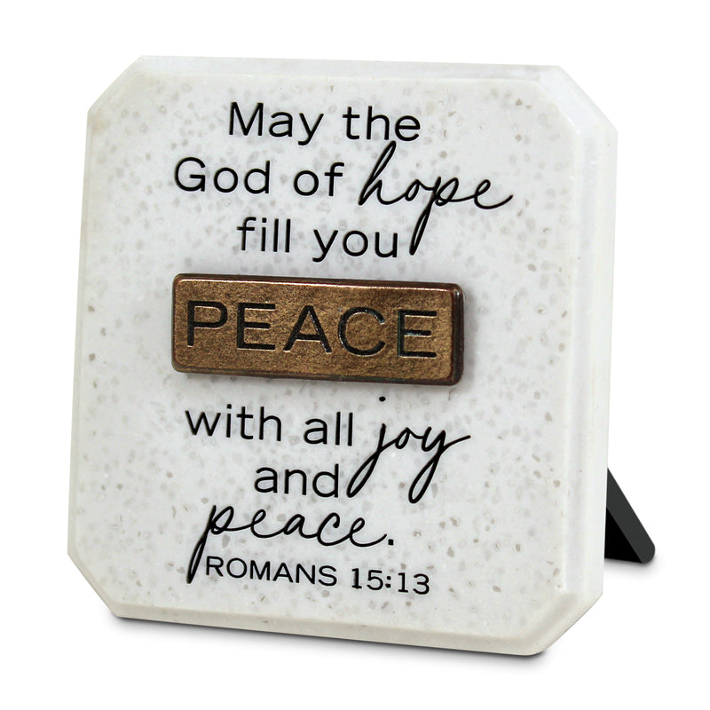 Peace Copper-Accent Cast Stone Tabletop Plaque