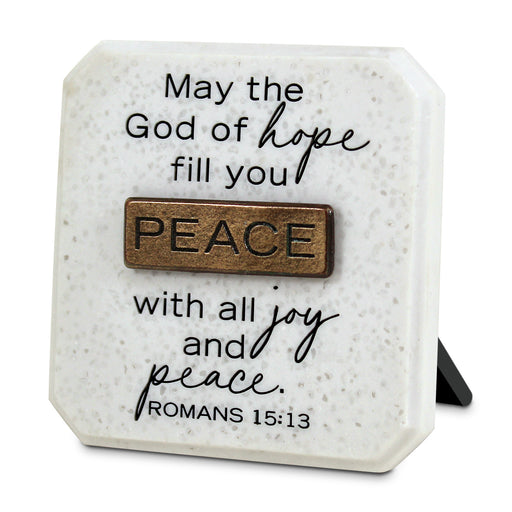 Peace Copper-Accent Cast Stone Tabletop Plaque