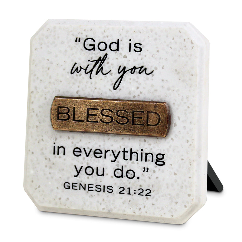 Blessed Copper-Accent Cast Stone Tabletop Plaque