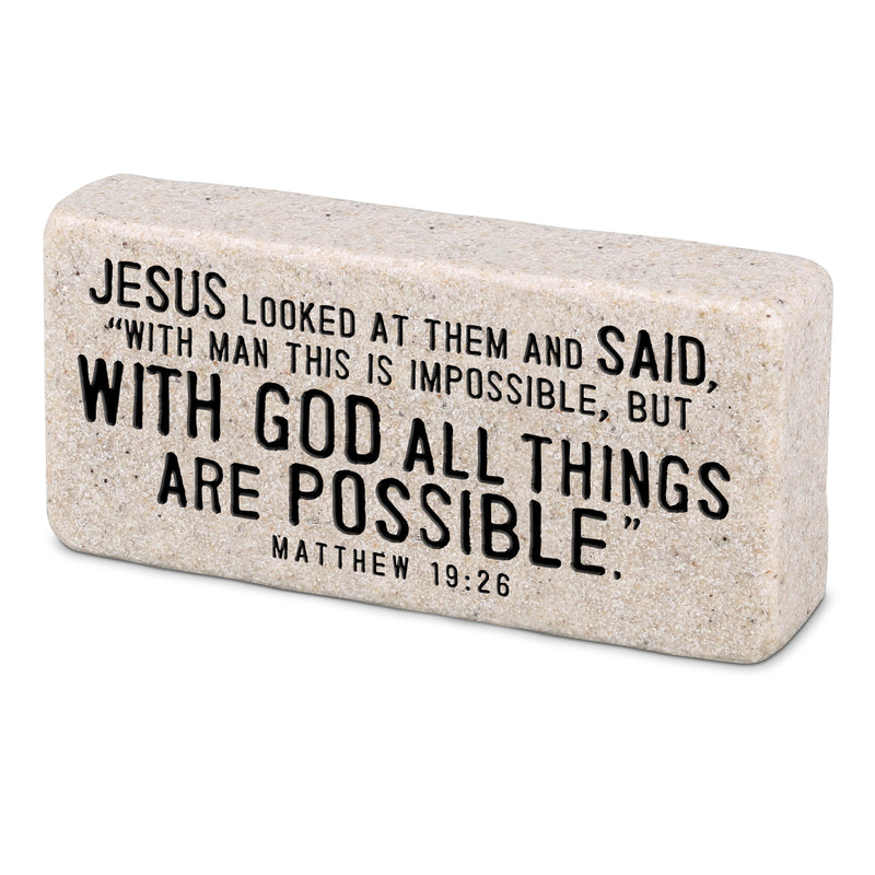 With God All Things Are Possible Cast Stone Scripture Block