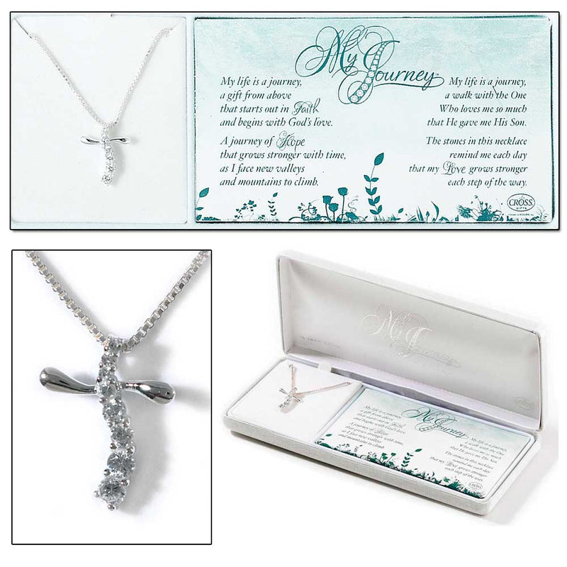 My Journey Silver-Plated Cross Necklace with 8 CZ Stones