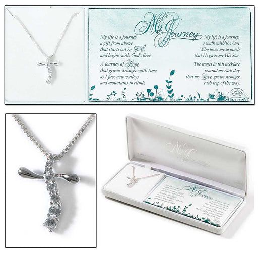 My Journey Silver-Plated Cross Necklace with 8 CZ Stones