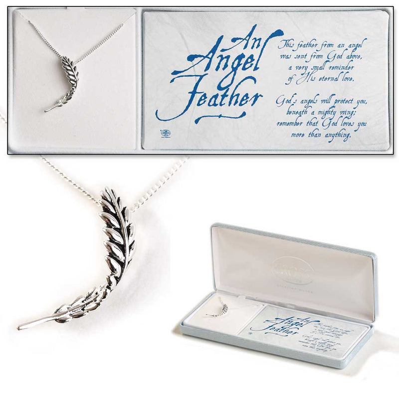 An Angel Feather Necklace, Silver Plated, 18″