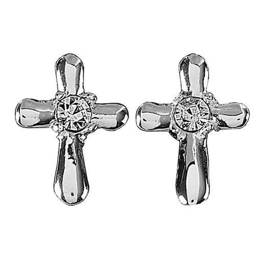 Silver-Plated Petal Cross CZ Stud Earrings with Sterling Posts