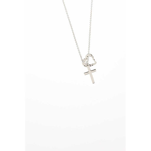 Heart and Box Cross Lariat Necklace, Silver Plated
