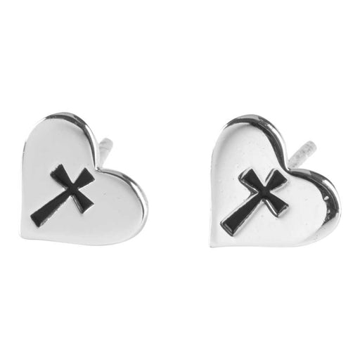 Silver-Plated Heart and Cross Stud Earrings