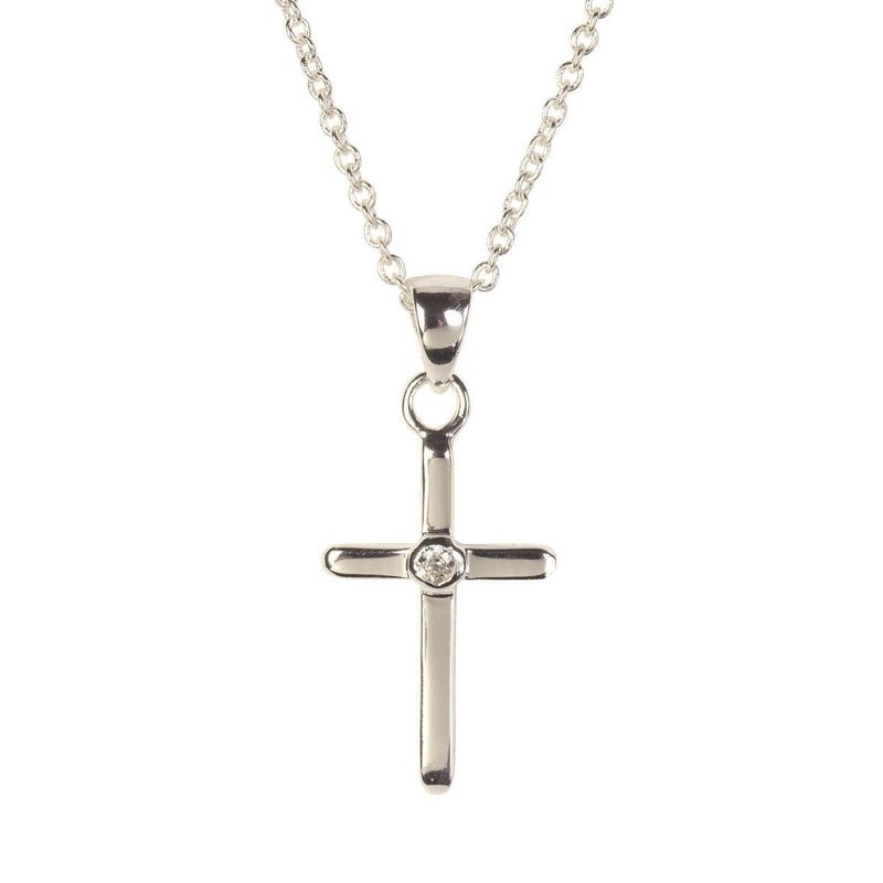Silver-Plated Thin Box Cross Pendant with Cubic Zirconia — Dicksons product photo