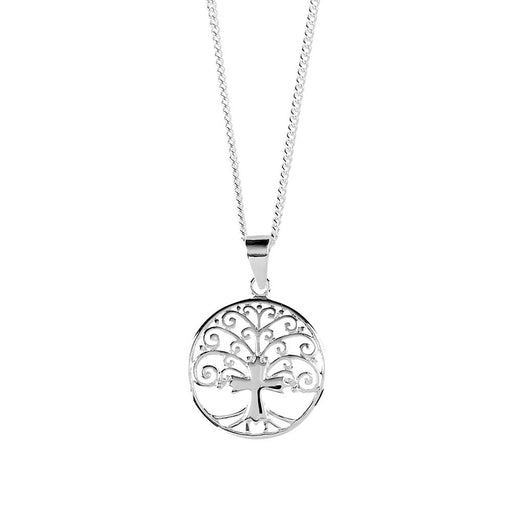 Tree of Life and Cross Necklace, Silver Plated, 18″