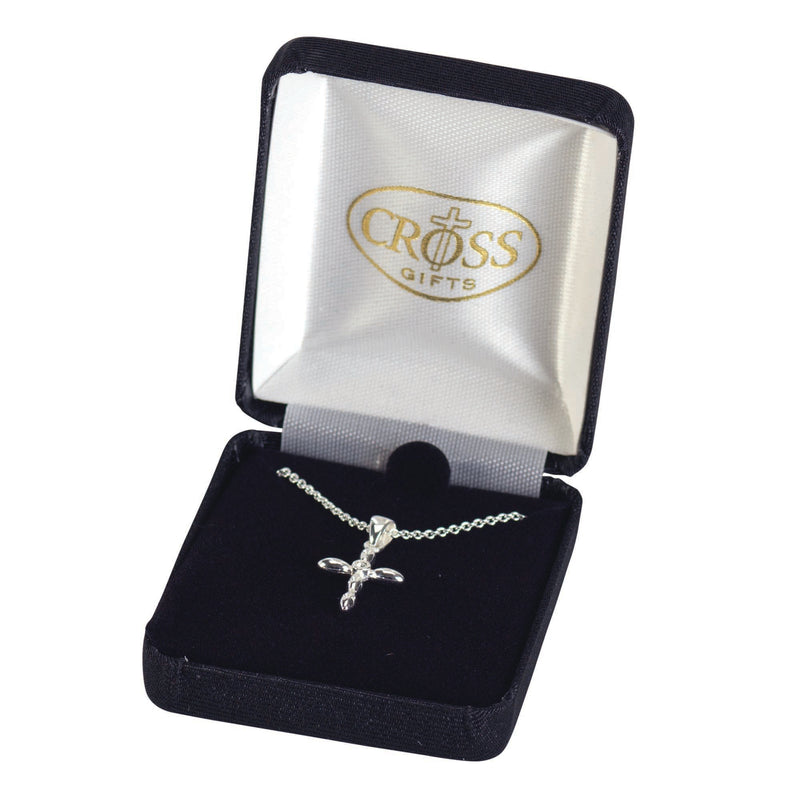 Silver-Plated Petal Cross with Crystal Necklace, 18″