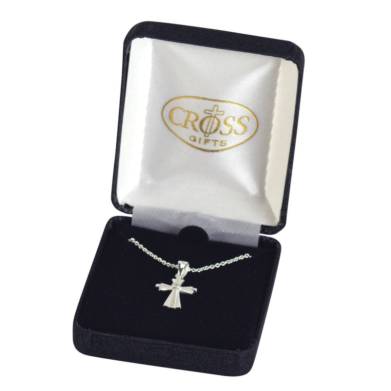 Silver-Plated Bud Cross with Crystal Necklace, 18″