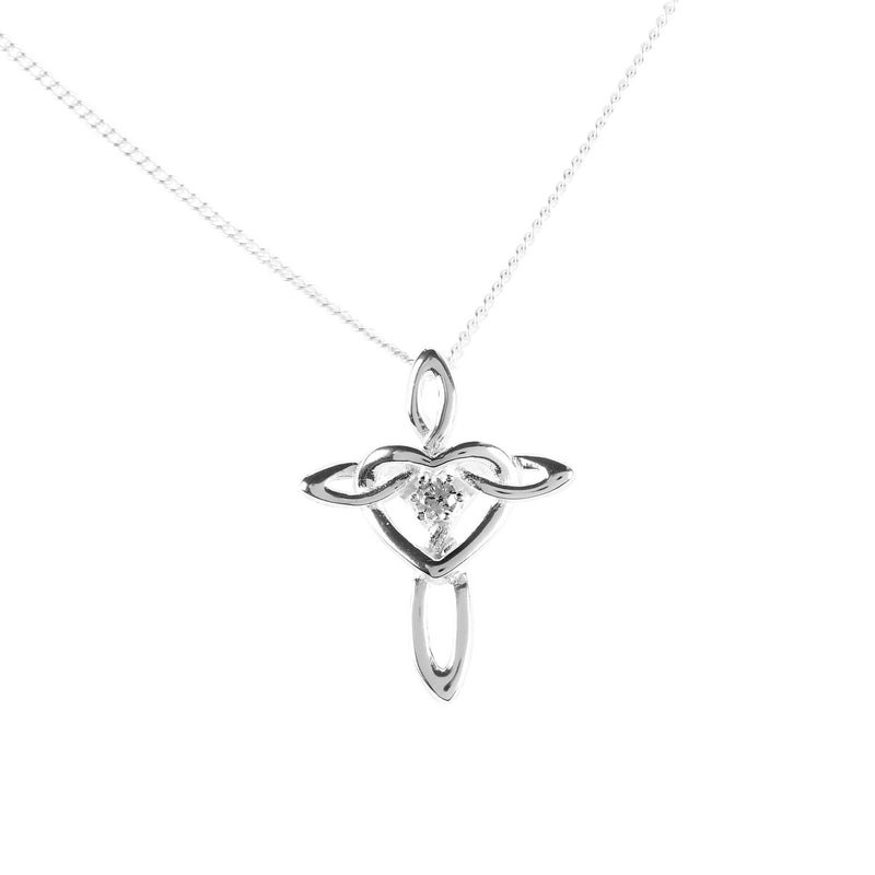 Mobius Heart and Cross Necklace with CZ, 18″