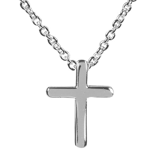 Mini Box Cross Necklace, Silver Plated, 16″