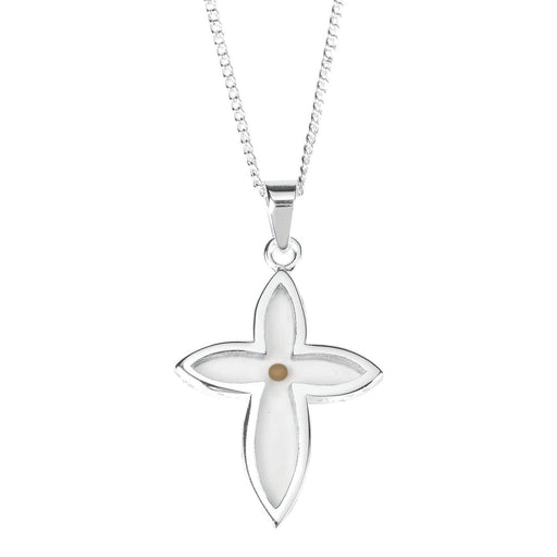 Mustard Seed Petal Cross Necklace, Silver Plated, 20″