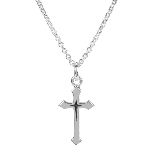 Petite Cross with Engraved Star Cross, Silver Plated, 18″