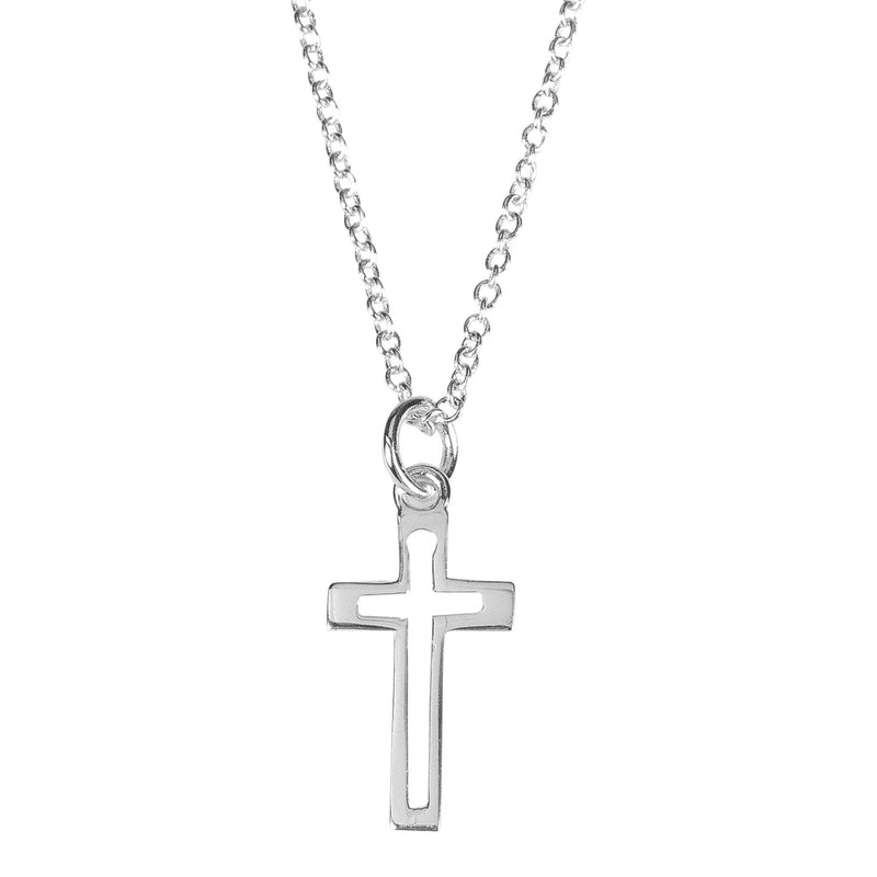 Small Open Box Cross Necklace, Silver Plated, 18″