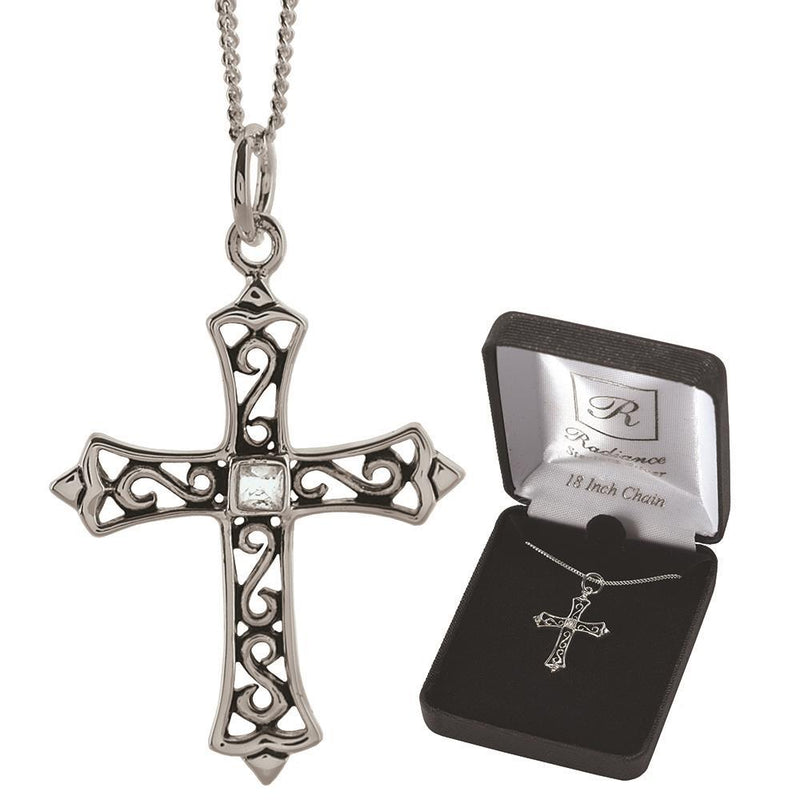 Filigree Cross Pendant with Cubic Zirconia, 18-Inch Chain — Dicksons product photo
