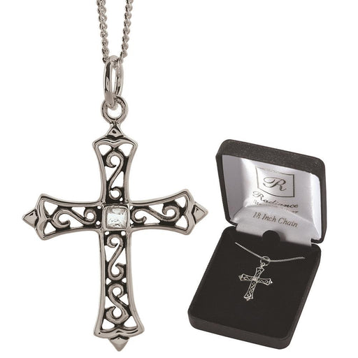 Filigree Cross Pendant with Cubic Zirconia, 18-Inch Chain — Dicksons product photo