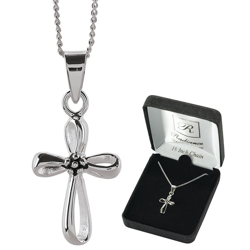 Sterling Silver Infinity Floral Cross Necklace, 18″