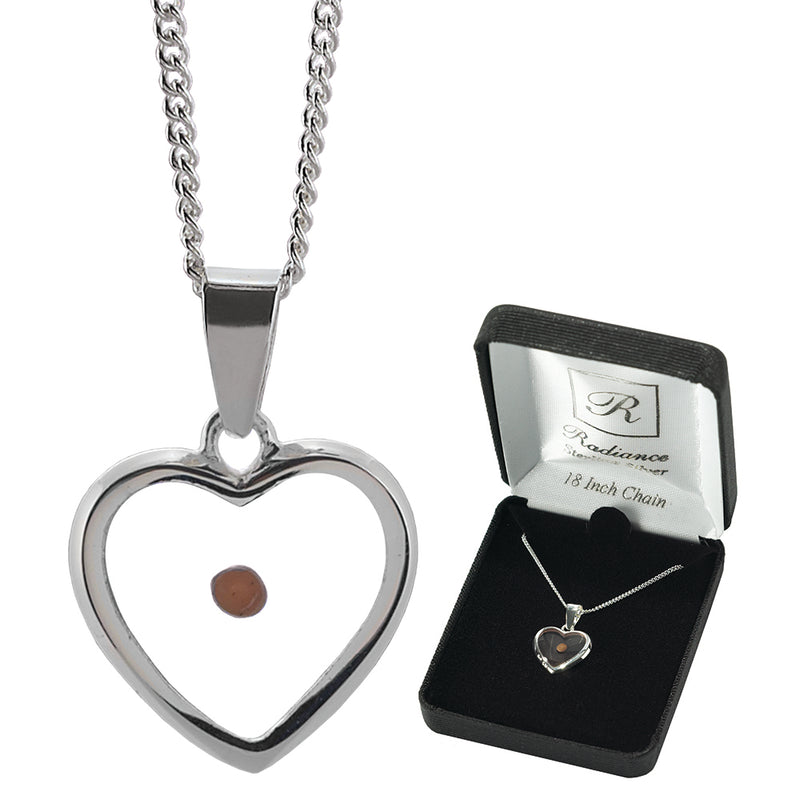 Sterling Silver Mustard Seed Glass Heart Necklace, 18″