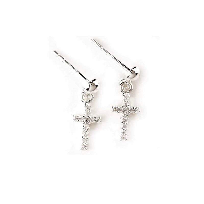 Sterling Silver CZ Cross Stud Earrings