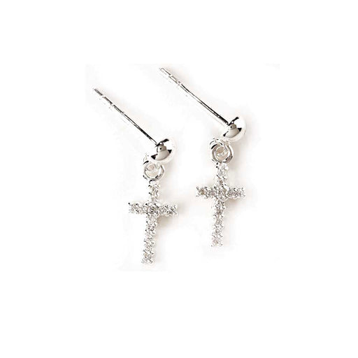 Sterling Silver CZ Cross Stud Earrings