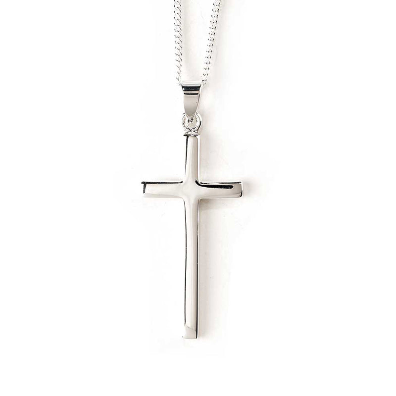 Sterling Silver Michelangelo Cross Necklace, 18″ Rolo Chain
