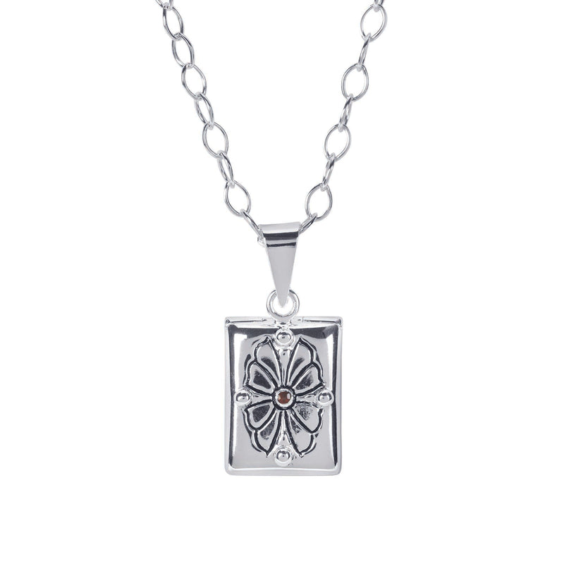 Sterling Silver Garnet Locket Necklace, 18″