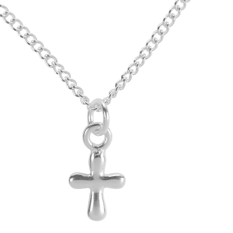 Mini Puff Cross Necklace, Silver Plated, 13″