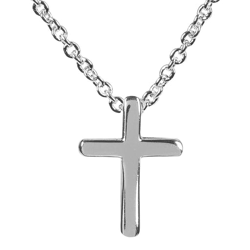 Mini Rounded Box Cross Necklace, Silver Plated, 16″