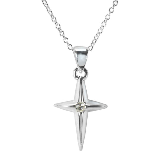 Star Cross with Crystal Necklace, Silver Plated, 16″