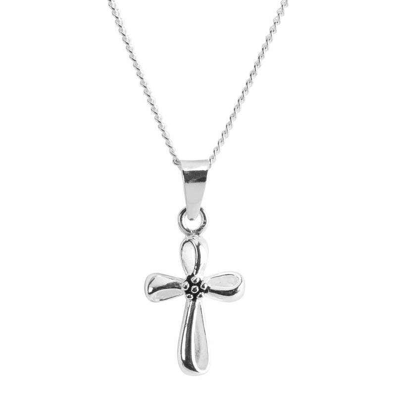 Infinity Loop Flower Cross Necklace, Silver Plated, 16″