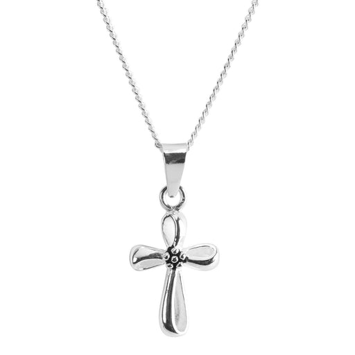 Infinity Loop Flower Cross Necklace, Silver Plated, 16″