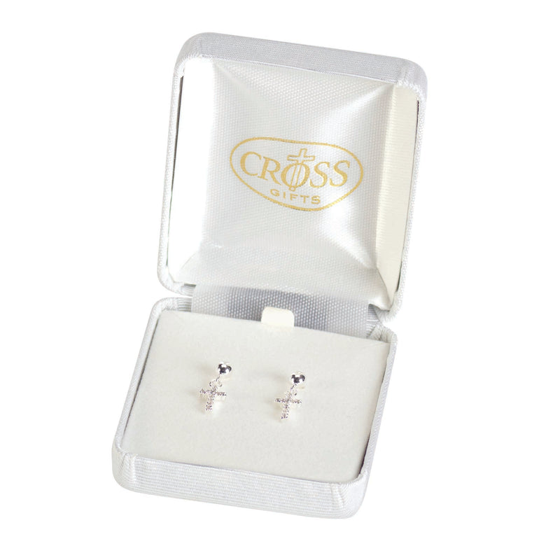 Silver-Plated CZ Cross Earrings with Sterling Posts