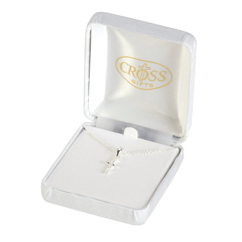 Silver-Plated Thin Box Cross Necklace, 16″