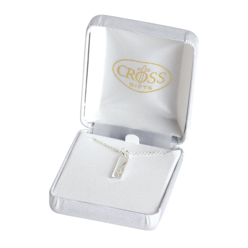 Silver-Plated Rectangle Cutout Cross Necklace, 18″