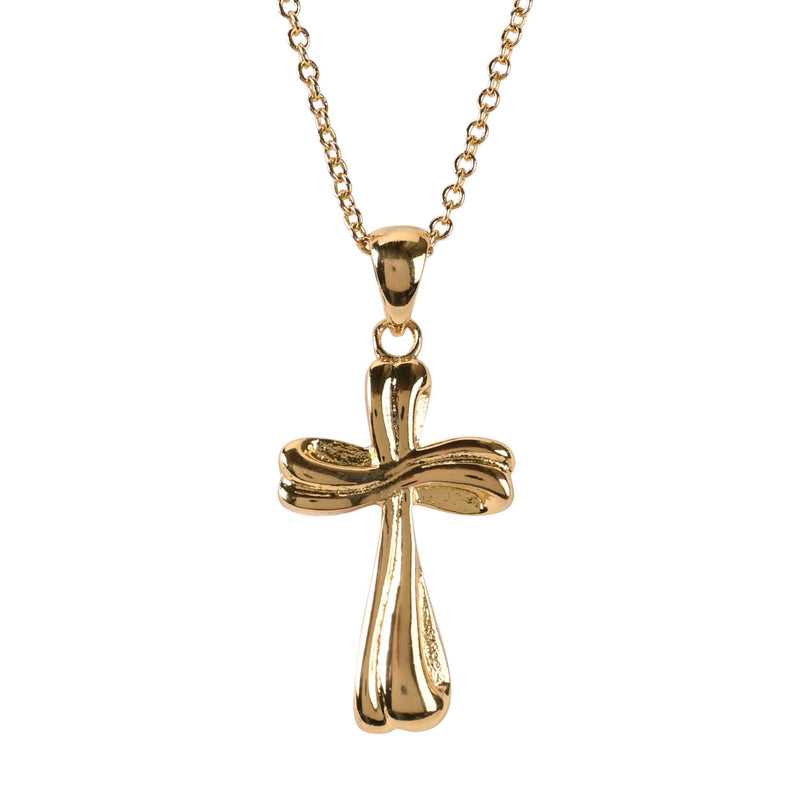 Mobius Bud Cross Necklace, Gold Plated, 18″